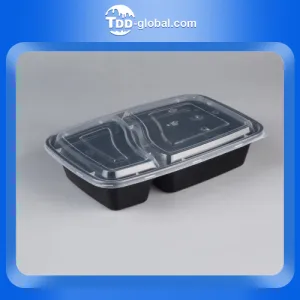 S6828 Plastic disposable fast food container microwave lunch box two compartment food container