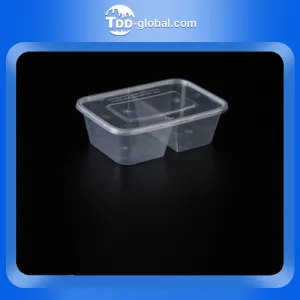 SF750 2 compartment leakproof Clear Black Rectangular Disposable PP Food Box, Microwaveable Plastic lunch Containers