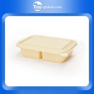 Direct wholesale great standard biodegradable fast food packaging box with lid 500ml 2 compartment rectangle food contai