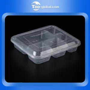 Disposable Food Storage Container, Clear 5 Compartments Plastic Bento Lunch Box