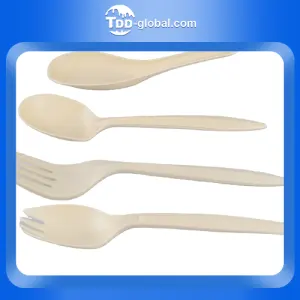 Direct wholesale good quality biodegradable cornstarch spoon knife and fork plastic cutlery