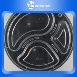3 Compartment 1000ml Capacity PP black round Containers Disposable With Lid For To Go Food Packaging